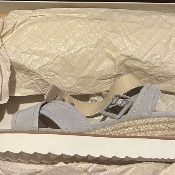 Marc Fisher • Suede Cross Strap Wedges - Jovana Light Grey - Picture 3 of 5